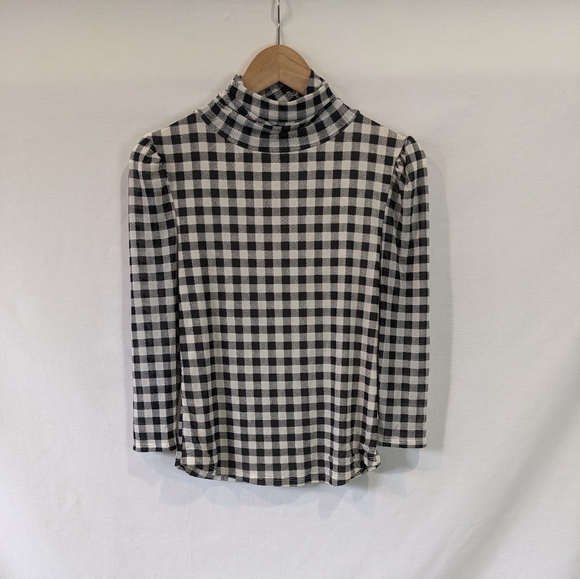 Free People Gingham Checkered Sheer Fitted Turtleneck Size Medium - Picture 2 of 10